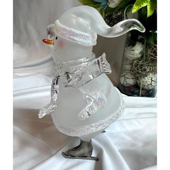 Vintage Christmas Around the World Skating Snowman Frosted Glass - Picture 10 of 16